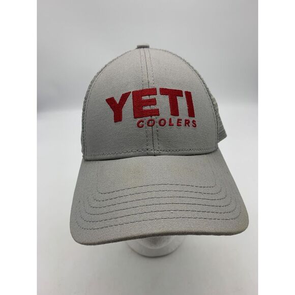 YETI Coolers Snapback Mesh Trucker‎ Hat Gray with Red Spell Out - Picture 1 of 6